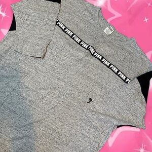 PINK Victoria's Secret Gray Tee with Black Sleeve Panels and PINK Logo Tape